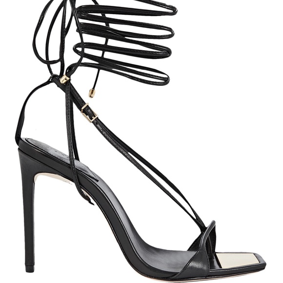 Schutz Vikki Heels Black Leather Wrap Ankle Tie - Picture 3 of 9